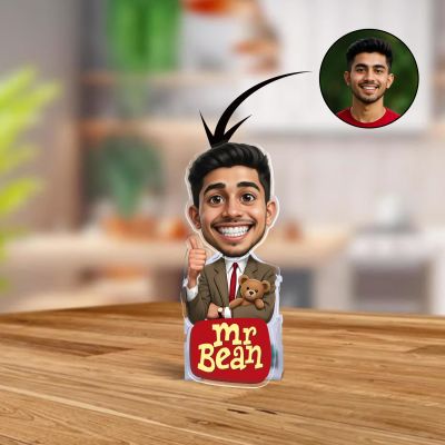 Personalized Mr Bean Theme Funny Face Cutout Caricature with Shaking Head Features Funny Birthday Gift for Boys & Friends Battery Powered Moving Head Idol for Car Dashboard & Tabletop